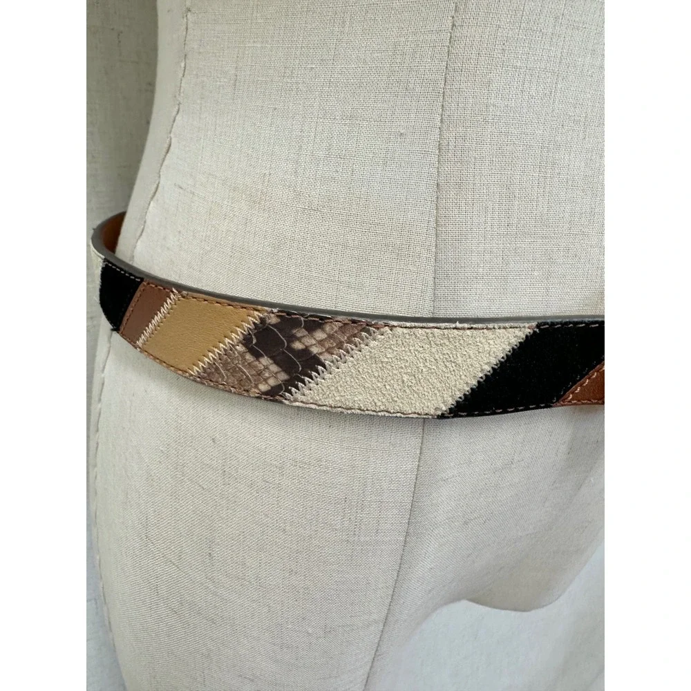 Lauren Ralph Lauren Patchwork Leather Suede Snakeskin Belt Brown Black Women S